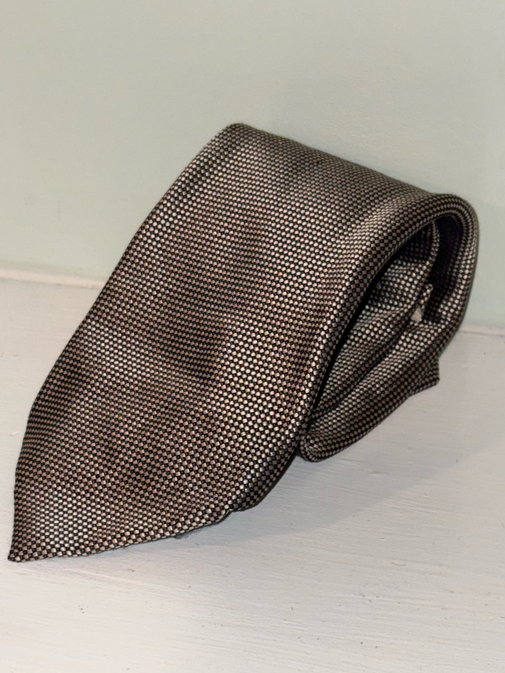 Burberry's London “Rare” Shiny Tan And Black Microcheck Tie